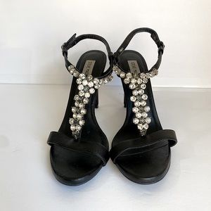 Steve Madden Sandals Heels Jeweled Black Size 8.5